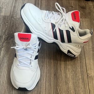 Adidas Men's White Sneakers with Red and Black Stripes
